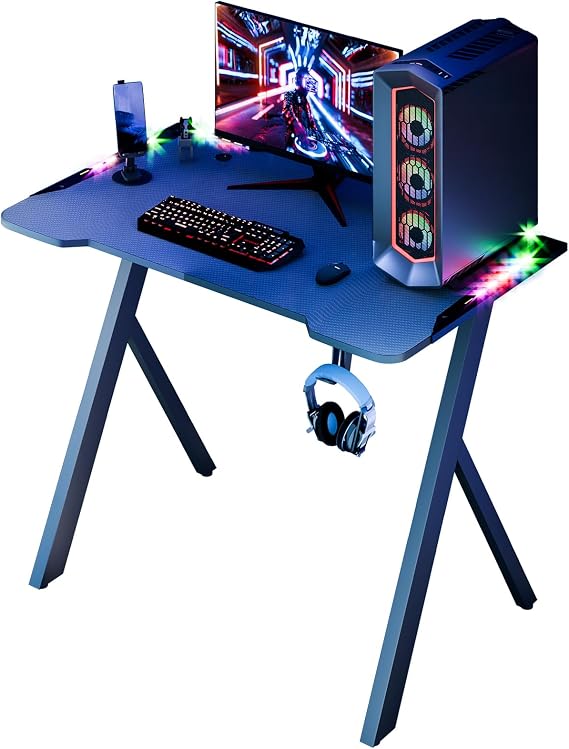 60x100cm Gaming Desk, Ergonomic Computer Game Table with X-Shaped Steel Legs, Sturdy PC Workstation Desk for Home Office with Cable Holes,Computer Desk for Home (60 x 100 cm-3)