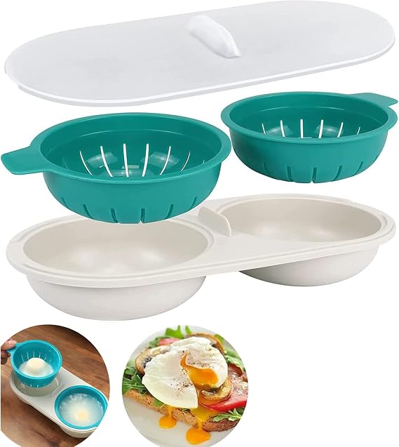 XTAIQD Microwave Egg Poachers,Upgraded Microwave Egg Poacher,Mold Poached Egg Maker for Ovens Breakfast Cooking Kitchen Steamed Poached Egg Gadget,PP Double Cup Egg Cooker Egg.