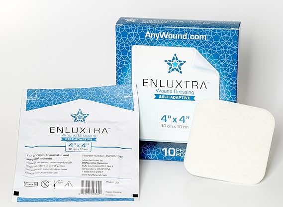 004 Any Wound Dressing Enluxtra 4"x 4" Advanced Self-Adaptive Super Absorbent Dressings for Moist Healing of Wounds with Any Drainage Level, Box of 10