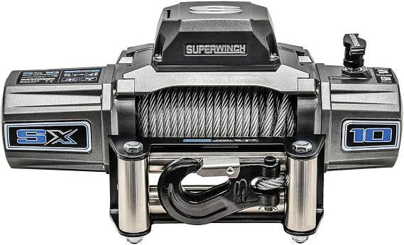 Superwinch 1710200 SX10 12V DC Winch 10,000lb(4,536kg) | Single Line Pull with Roller Fairlead 3/8" x 80' Steel Wire Rope Corded Handheld Remote