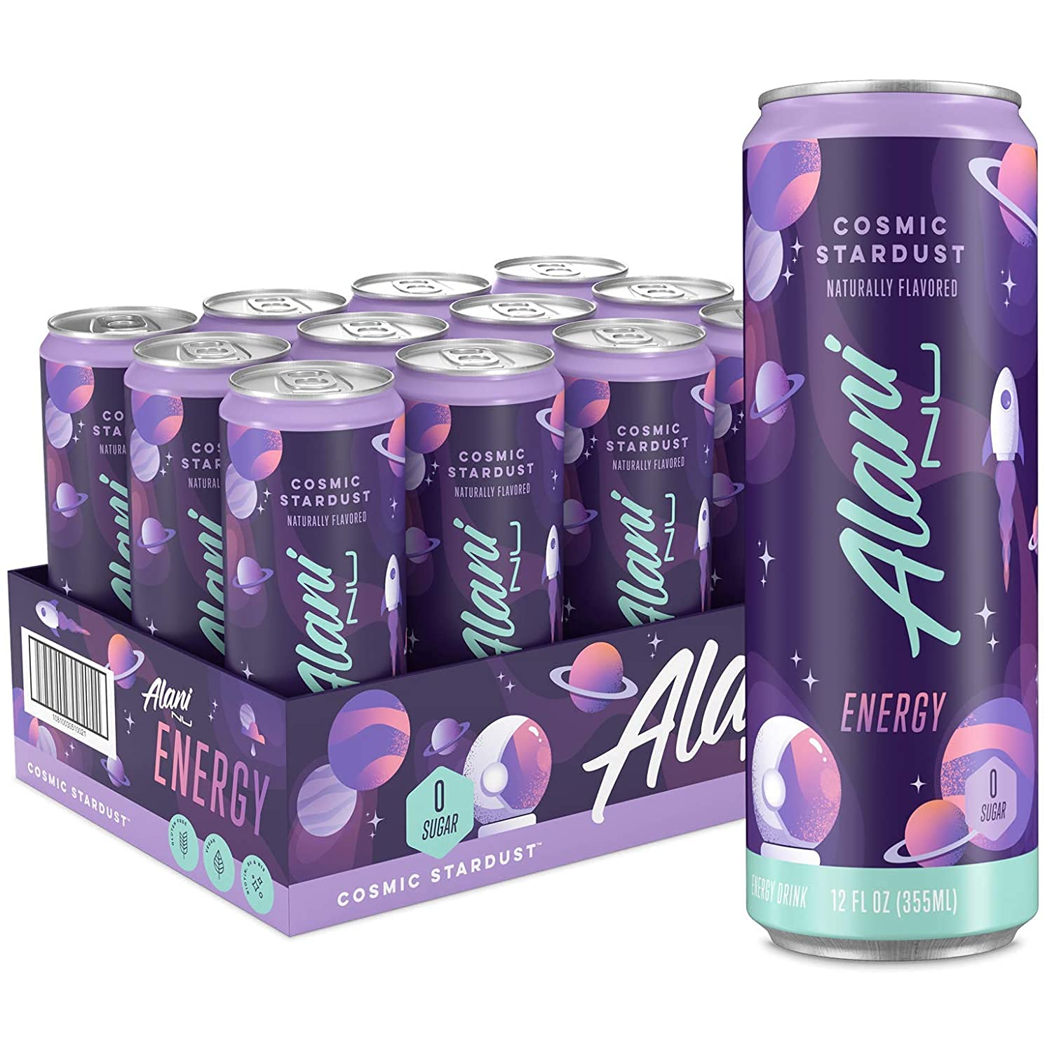 Alani Nu Sugar Free Energy Drinks 12 ounce Cans Cosmic Stardust, 12 Cans F