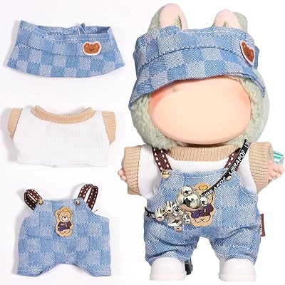 Doll ClothesNO Doll, 17cm Cute Little Bear Dolls Outfit Accessories with Cowboy Hat  Sweater  Denim Jeans  Pants, Small Kawaii Clothes Set for Dolls