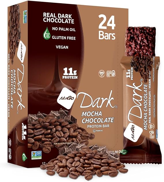 NuGo Dark, Mocha Chocolate, 11g Vegan Protein Bar, Gluten Free, 24 Count