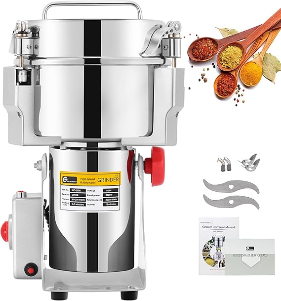 CGOLDENWALL 2000g Stainless Steel Electric Grain Grinder Mill for Grinding Various Grains Spice Grain Mill Herb Grinder Pulverizer 110V Gift for Mom Wife