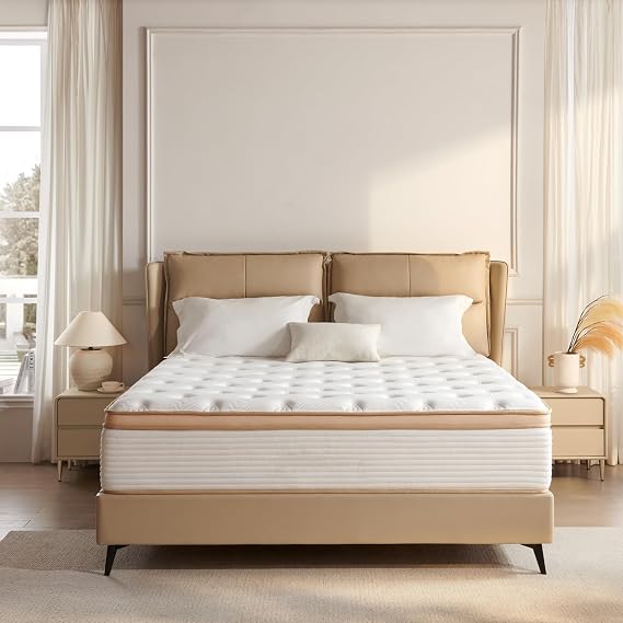 Queen Mattress, 12 Inch Queen Size Hybrid Mattress in a Box, Indiviually Pocket Springs & Memory Foam, Medium Firm Bed for Pressure Relief, Fiberglass Free, 80"x60"