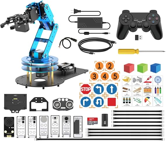 6DOF Robotic Arm AI Vision Voice Control for Arduino Programming Smart Robot Arm STEM Project Educational Robot Science Engineering Set, LeArm Open Source(Unassembled) with Sencordary Development Kit