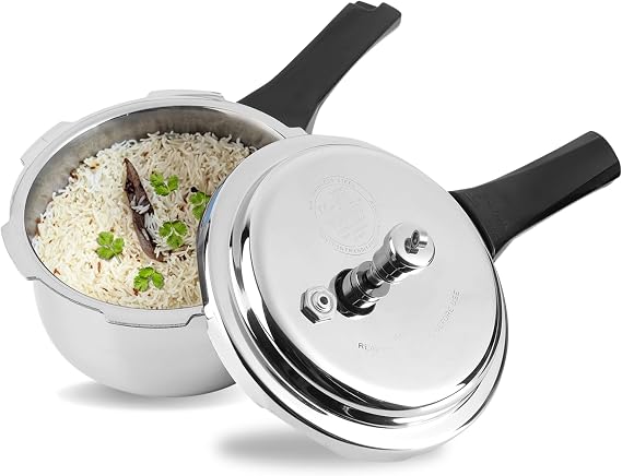 Vinod Platinum Triply Stainless Steel Outer Lid Pressure Cooker with Induction Base - 7 Litre capacity (ISI certified, Silver, Induction and Gas Stove Friendly )