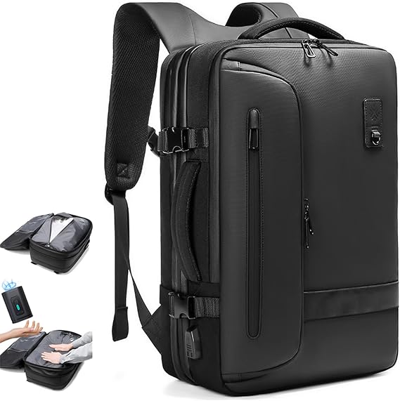 Air Vacuum Backpack, 45L Vacpack Backpack Expandable with Pump, Waterproof Fabric Portable Outdoor Travel Vacuum Backpack (Black)