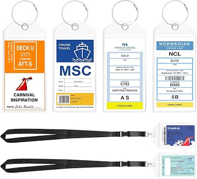 NTONPOWER 6 Pack Cruise Luggage Tags, Cruise Lanyard for Carnival, NCL, Princess, MSC Cruise Ships, Clear Plastic Luggage Tags with Zip Seal and Steel Loops, Cruise Essentials for 2025-2026