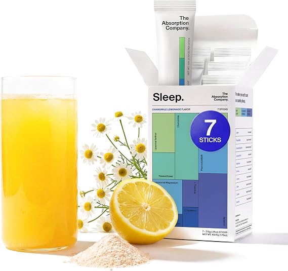 Sleep Aid Powder - Calming Drink for Deep Sleep with Liposomal Saffron, Magnesium & PharmaGABA Melatonin-Free Natural Supplement to Reduce Stress and Improve Sleep Quality Chamomile Lemonade 7 Sticks