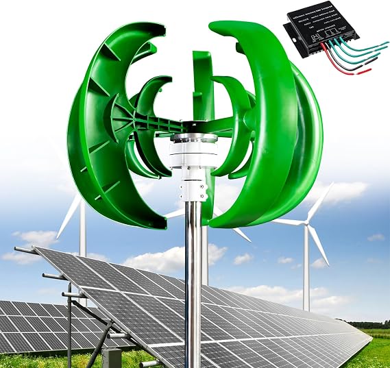 12000W Wind Turbine Generator,12V 24V 48V Wind Vertical Generator Kit with Controller, Lantern 5 Leavies Wind Turbine Generator Kit for Boats, Terraces, Cabins, Mobile Homes,Green-24V