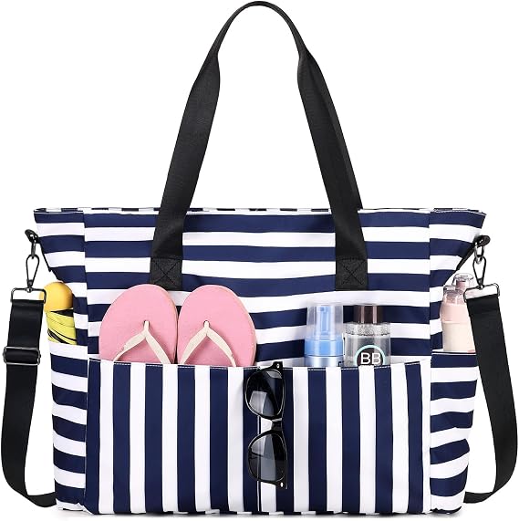 PIG PIG GIRL Beach Bags for Women, Large Waterproof Sandproof Swim Pool Bag with Dry Wet Seperated Pocket Utility Tote Bag
