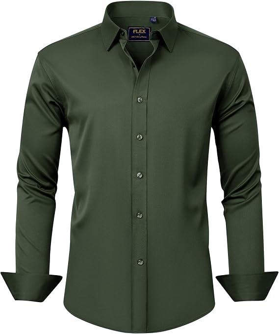 J.VER Men's Dress Shirts Solid Long Sleeve Stretch Wrinkle-Free Formal Shirt Business Casual Button Down Shirts