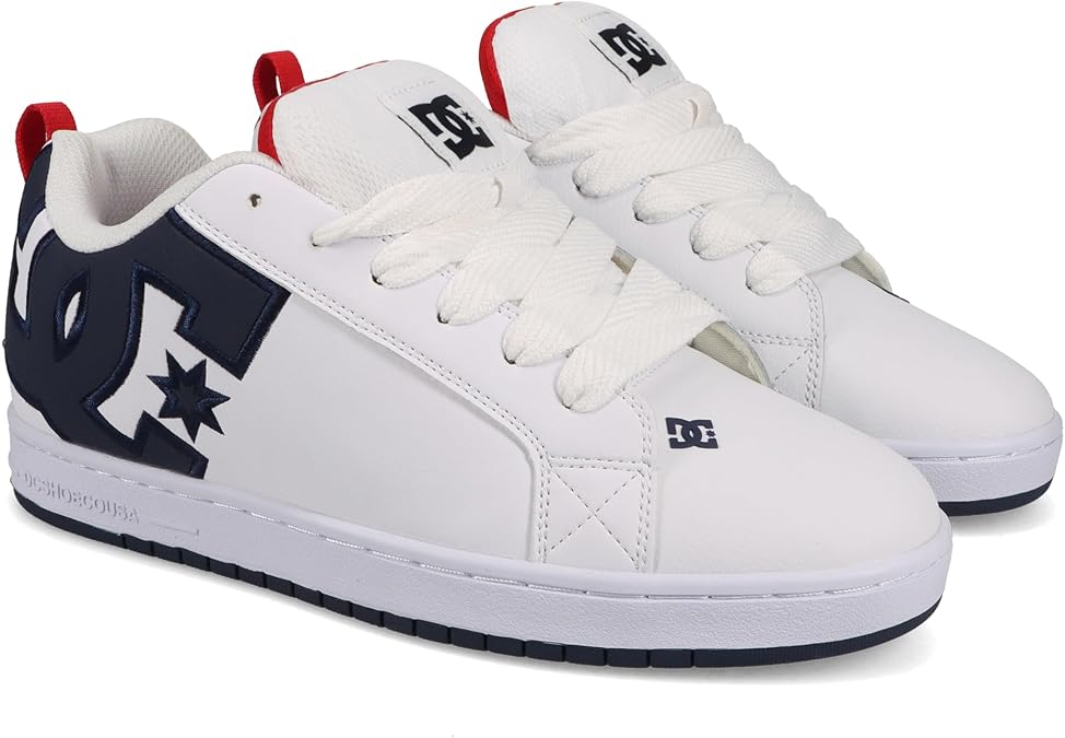 DC Shoes Men's Court Graffik Trainers, White navy red, 10.5 Men