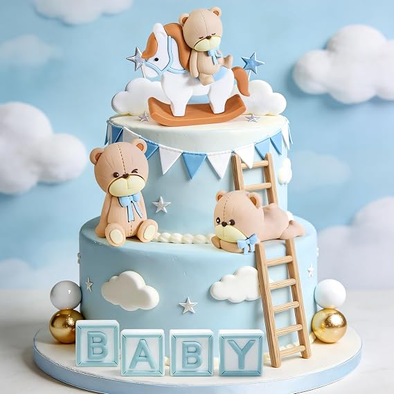 Blue Baby Bear Cake Topper Oh Boy Baby Shower Blue Bears Cake Decorations
