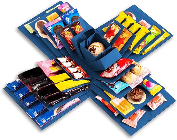 Explosion Box DIY Gift, 5 Layer Creative Candy Surprise Box, Love Memory, Scrapbook, Photo Box, Handmade Scrapbooking Box for Birthday Gift, Anniversary,Wedding or Valentine's Day(Blue)