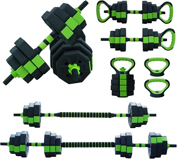 4-in-1 Adjustable Dumbbell Set, 44 LBS Free Weight Set with Dumbbell, Barbell, Kettlebell, Push Up Stand Options, Home Gym Fitness Workout Equipment for Men Women