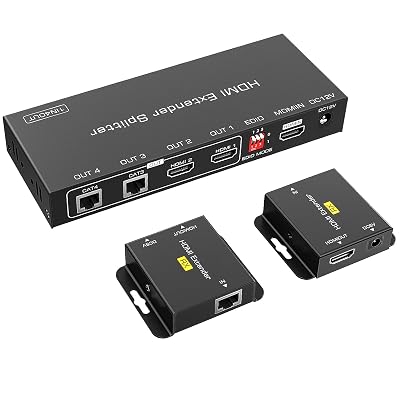1X2 HDMI Extender Splitter 1x2, 165ft50m 1 in 2 Out 50m, Over Cat5eCat67 Repeater Port Balun Ethernet Sender Transmitter Receiver Support Ultra HD 1080P@60hz 3D EDID Loop Out POC