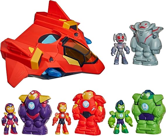 Disney Jr. Series Marvels Iron Man and his Awesome Friends Ultimate Giant-Sized Armor Iron Jet Toy Set, 3-Inch Action Figures, Armor Suits, Vehicle