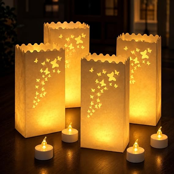AceList 50 Butterfly Luminary Bags with 50 Flameless LED Tea Lights