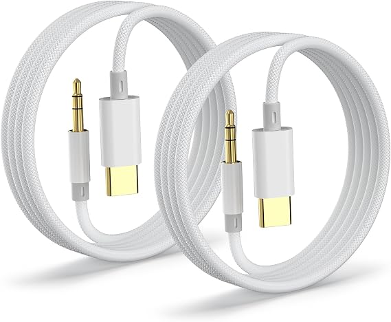 Aux to USB C, Aux Cord to USB C to 3.5mm Audio Adapter [2-Pack,4FT], Hi-Fi DAC Dongle Aux Cord Compatible with iPhone Duo/18 Pro/18 Pro Max/17/16/15,Samsung S25/S24/S23,iPad Pro, Pixel, Car Stereo