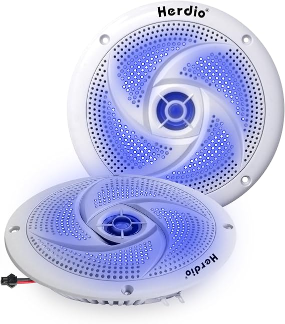 Herdio 5.25 Inch Outdoor Speaker Outdoor Speaker Waterproof 80 W Marine Speaker with LED Lights for Summer Driving with Offroader Boat UTV ATV RV Car & Golf Cart White