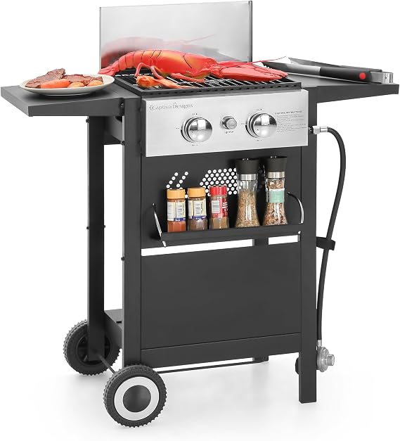 Captiva Designs 2-Burner Propane Gas BBQ Grill with Cast Iron Griddle Pan