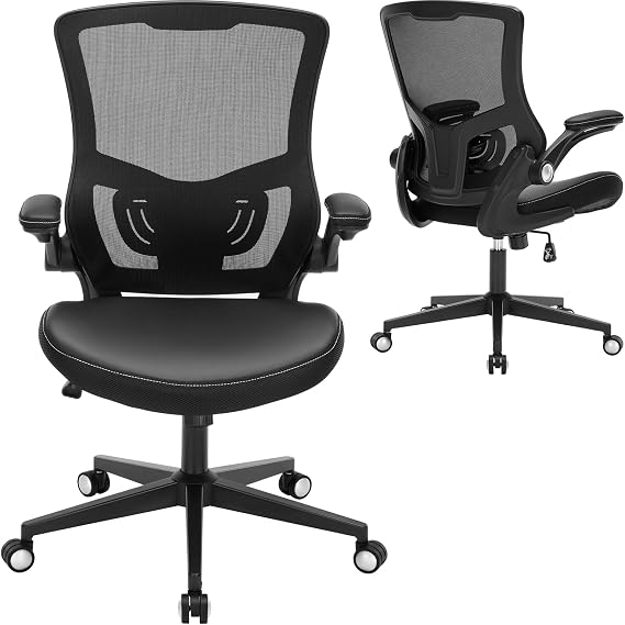 Office Chair Ergonomic Desk Chair, Computer Mesh Chair with Adjustable Lumbar Support Flip-up Armrests, Comfortable Swivel Executive Task Chair for Home Office