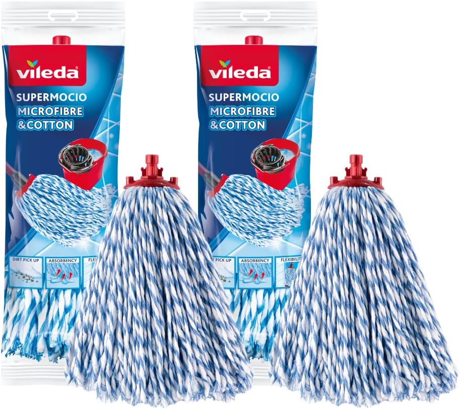 Vileda Supermocio Microfibre and Cotton Mop Refill, Pack of 2,White,18 x 10 x 37 cm