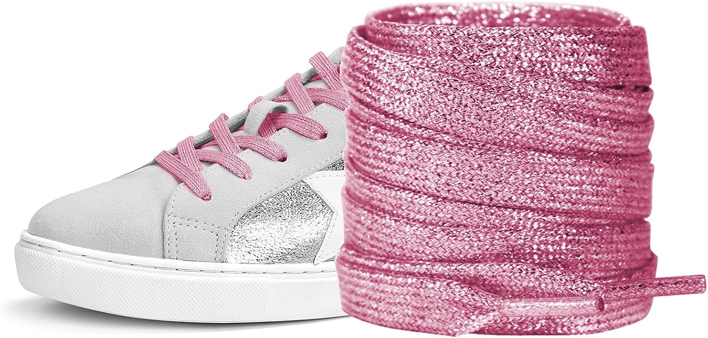 UamGlsob Glitter Metallic Shoe Laces for Golden Goose Sneakers | 8mm Flat Sparkly Bling Shoelaces Replacement Strings for GG