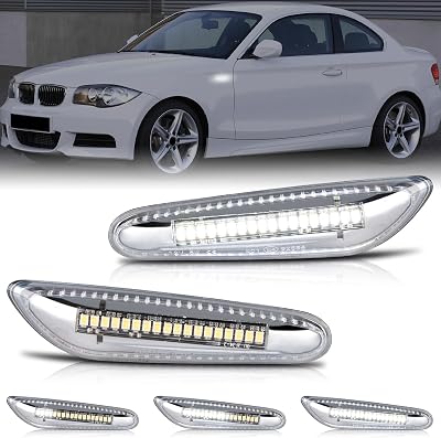 Gempro Sequential White LED Side Marker Light Turn Signal Lamps for BMW E84 E81 E82 E87 E88 E90 E91 E92 E93 E46 E53 X3 E83 X1 Clear Len, 2PCS