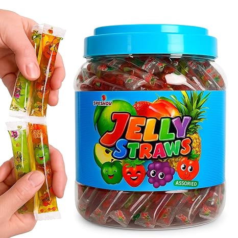 XXL Mega 1.4 kg Jelly Straws Fruit Gum Sticks / Jelly Fruit Strips Straws Chew Candy Sticks Soft Chew Sticks with Fruit Flavour Assorted Flavors Mega Value Pack