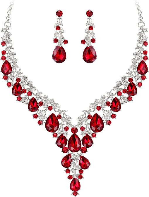 BriLove Wedding Bridal Necklace Earrings Jewelry Set for Women