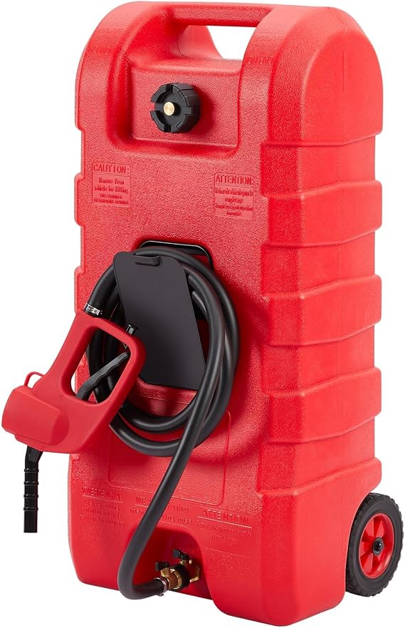 15 Gallon Gas Can, Portable Fuel Tank With Pump, Fuel Transfer Tank, Portable Gasoline Tank On Wheels With Le Fluid Transfer Siphon Pump and 10-Inch Hose for Cars, Boats, Lawnmowers, ATVs