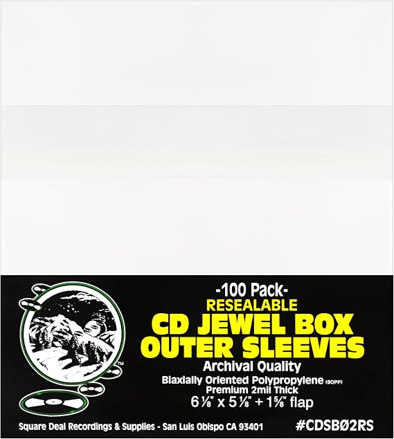 Resealable CD Outer Sleeves - Holds 1 Jewel Box - Clear (100 Sleeves)