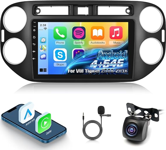 [Qualcomm 8 Core 4+64G] NHOPEEW Car Radio for VW Tiguan 2006-2016 - Wireless Carplay and Android Auto - 9 Inch 1280 * 720 IPS Touchscreen Android Car Stereo - DSP/GPS/WiFi/SWC + AHD Backup Camera