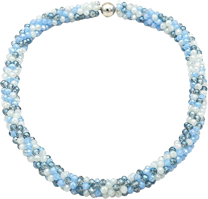 Hand Knotted Beads Statement Necklace Bracelet Jewelry Set Artificial Crystal Choker for Women- Handmade Beaded Strand Sparkly Faceted Crystal Rondelle-17inches, 30 Colors