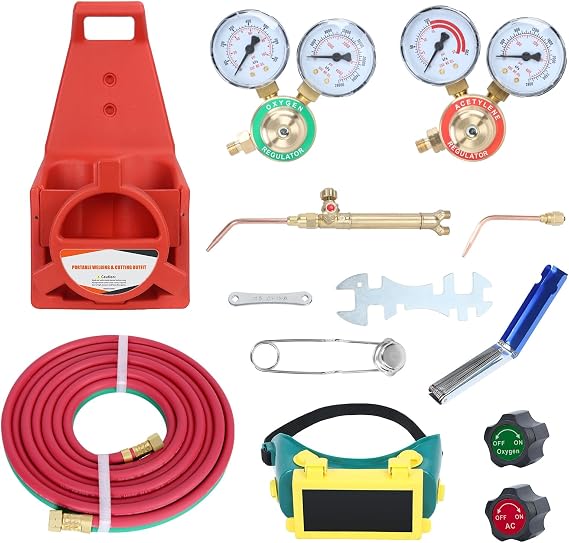 Portable Oxy Acetylene Torch Kit, 30V Medium Duty Oxygen & Acetylene Cutting Set, HVAC Torch Kit, Cylinders Not Included Red