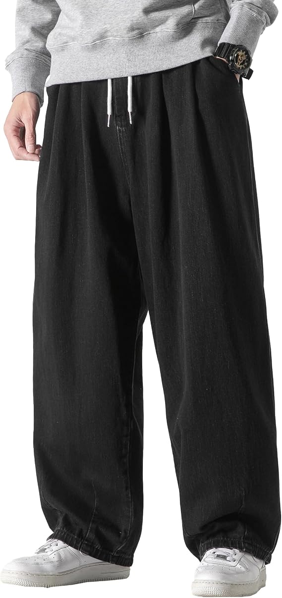 Mens Baggy jeans Y2K Loose Fit Wide Leg Jeans Elastic Waist Denim Pants