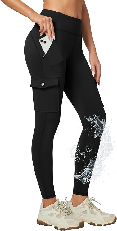 Ewedoos Hiking Pants Women Leggings with Zipper Pockets Water Resistant Workout Compression Leggings Tummy Control UPF50+