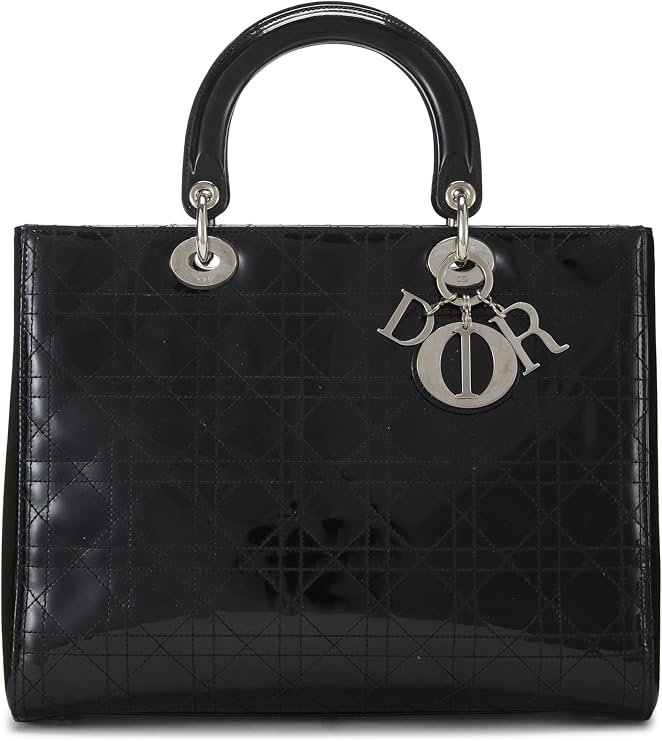 Christian Dior, Pre-loved Black Cannage Patent Leather Lady Dior Large, Black