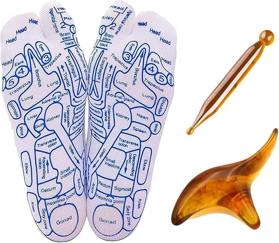 Reflexology Socks with Massage Tools, Acupressure Sock Pen Massage Tools for Men and Women, Foot Pain Relief Remedy for Foot Massage Acupressure Socks Set (Women)