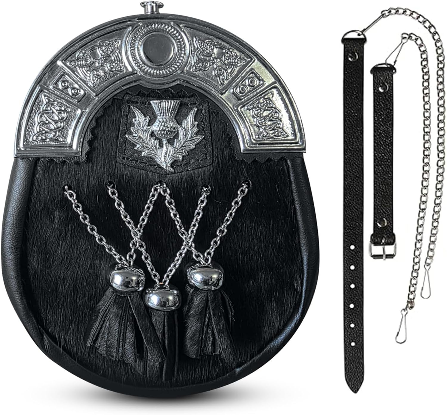 Leather sporran scottish highland wear celtic chain belt kilt accessories