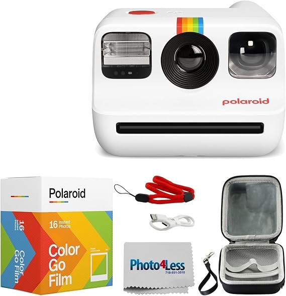 Polaroid Go Generation 2 Instant Film Mini Camera White Polaroid GO Color Film Double Pack, Hard Carrying Case, Lens Cleaning Cloth