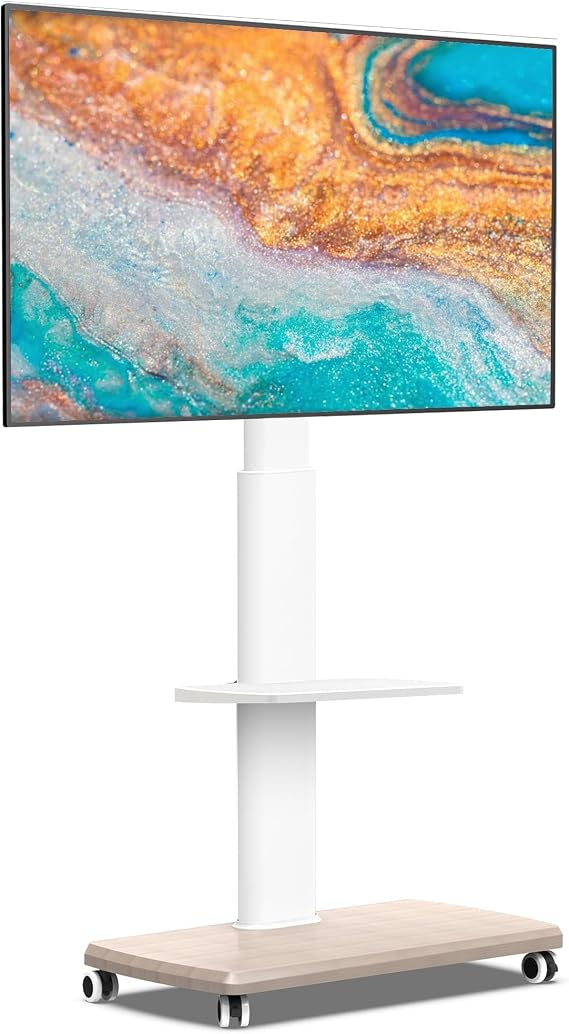 FITUEYES Rolling TV Stand for 32-75 Inch TVs with Swivel Mount, White