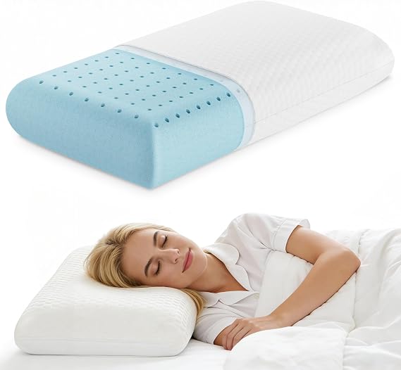 Sweetcrispy Cooling Gel Memory Foam Pillow, Neck Support for Back and Side Sleeper Adults, Medium Firm Pillow with Breathable Mesh, Removable & Washable Cover, 1 Pack White