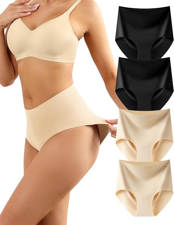 LEVAO Seamless Underwear for Women Invisible Full Coverage High Waisted Briefs No Show Breathable Comfortable Panties 5 Pack