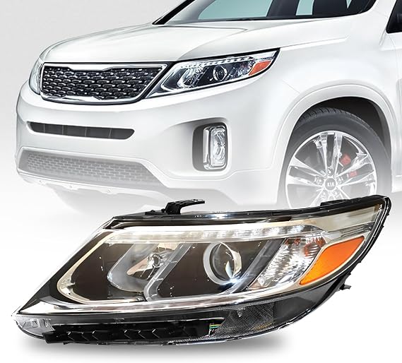 DuYouG- For 2014 2015 KIA Sorento Halogen Headlight Headlamp Assembly w/LED DRL Left Driver Side Black Housing Clear Lens
