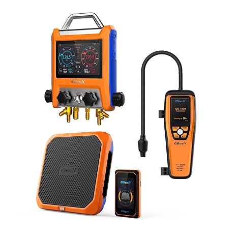Elitech Smart HVAC/R Trio: Wireless Digital Manifold Gauge EMG-40V, Ultra-Thin Wireless Charging Scale SRL-100 & Heated Diode Leak Detector ILD-100H