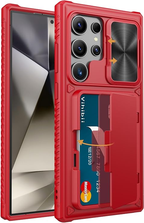 Vihibii for Samsung Galaxy S24 Ultra Case Wallet, Card Holder, 2024, Red